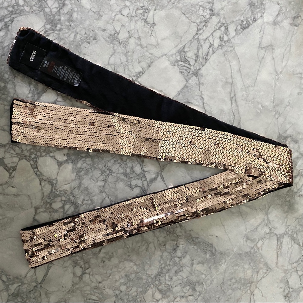 ASOS Gold Sequin Black Ultra Skinny Scarf